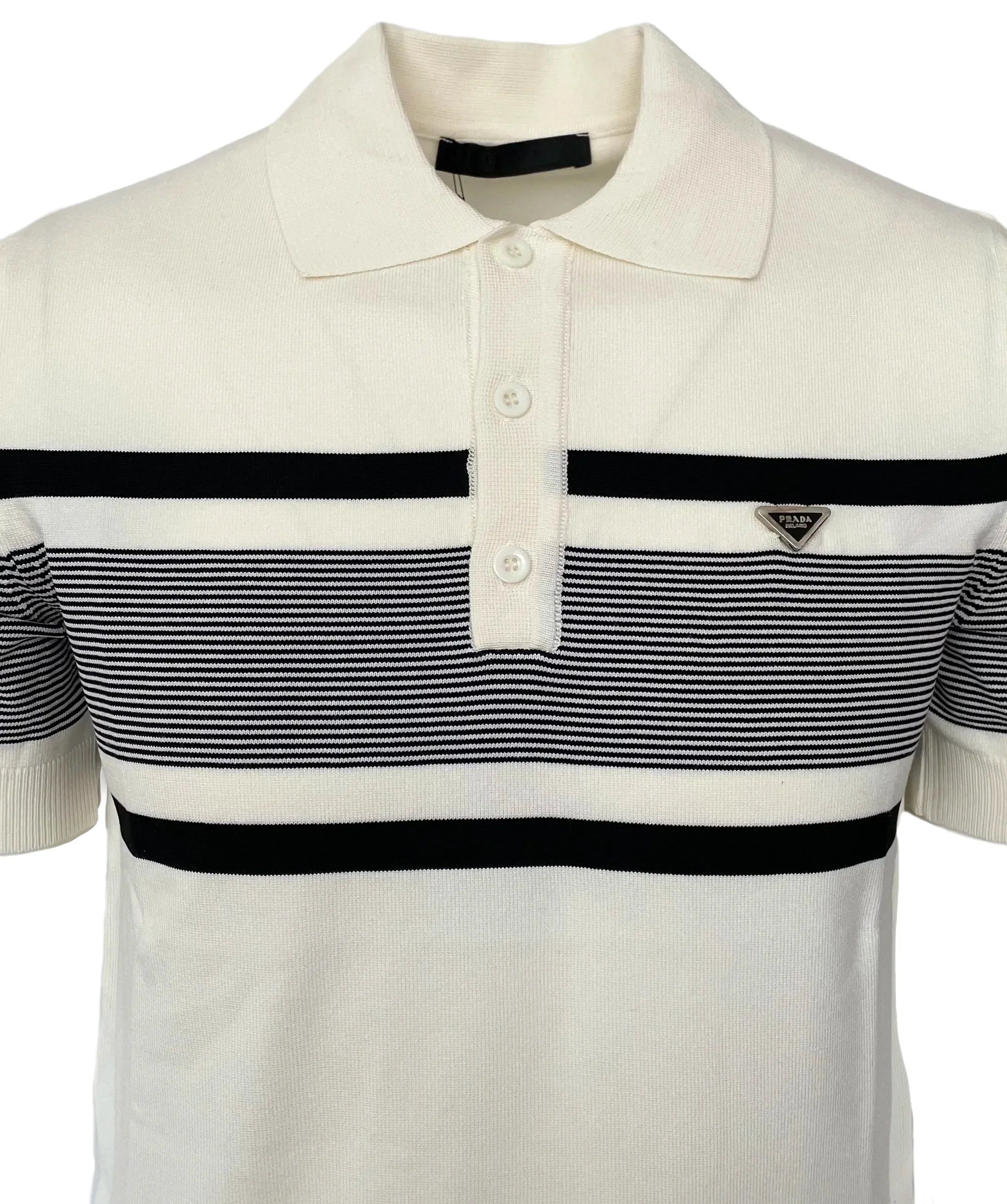Prada Men's Striped Polo Shirt In White