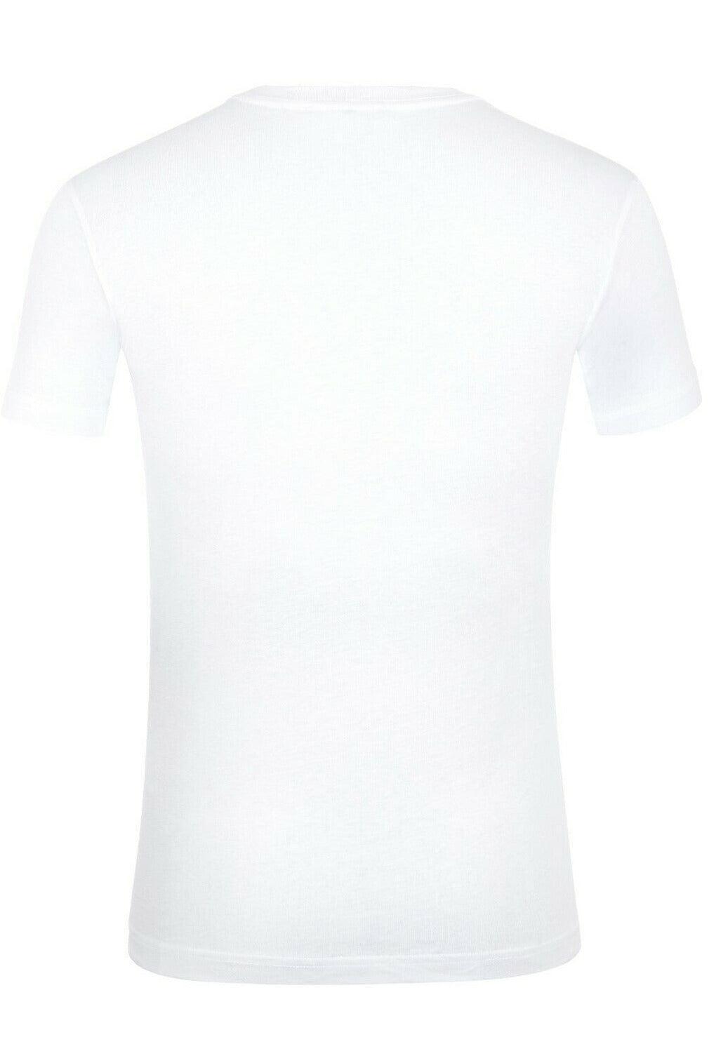 Plain white short-sleeve cotton t-shirt shown from the back on white background