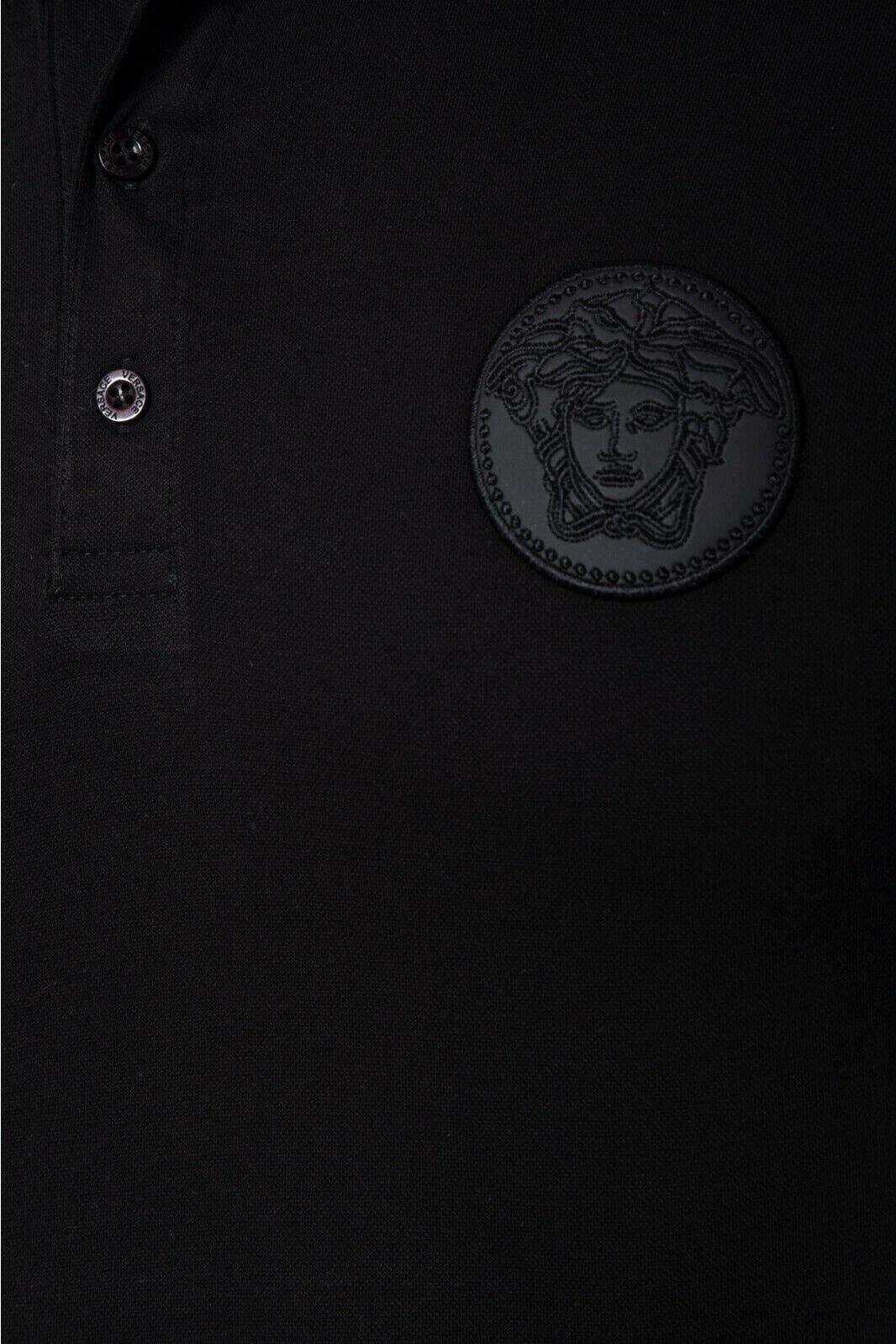 Black Versace polo shirt with Medusa logo patch and branded buttons