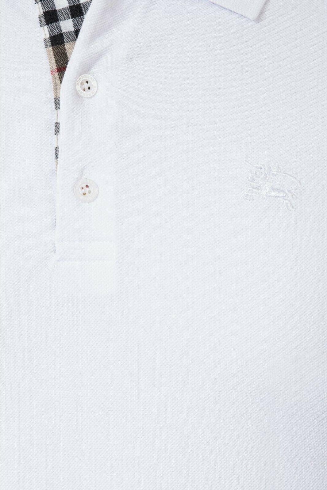 White polo shirt with classic Burberry check inner placket and embroidered logo